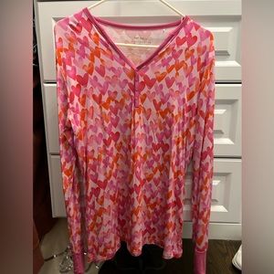 Little sleepies woman’s long sleeve. Small. Pink watercolor hearts